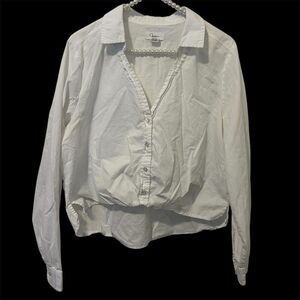 Jopna Shirt Womens XL White Button Down Collared Long Sleeve cropped boho beach